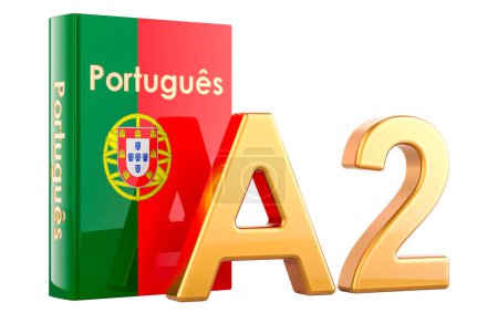 Portugiesisches Niveau A2, Konzept. Level pre intermediate, 3D-Rendering isoliert auf weißem Hintergrund