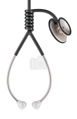 Medical error, concept. Noose from stethoscope, 3D rendering isolated on white background