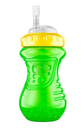 Spill-No-Sippy-Becher mit Flex-Stroh für Kinder. Training Sippy Cup für Kleinkinder. 3D-Rendering isoliert auf weißem Hintergrund