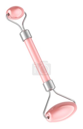 Pink Skincare Face Roller, relaxing massager. 3D rendering isolated on white background