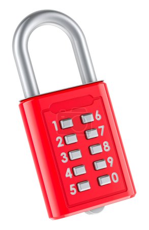 Digit Push Button Password Combination Padlock, 3D rendering isolated on white background