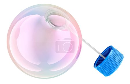 Photo for Soap Bubble with bubble wand, 3D rendering isolated on the white background - Royalty Free Image