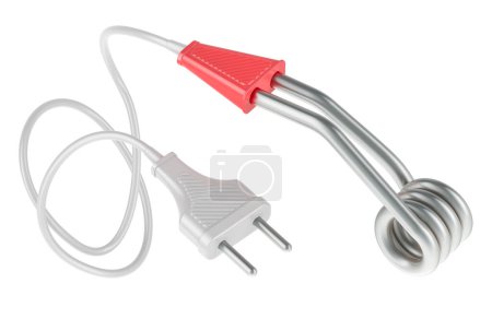 Small domestic immersion heater. Electrical appliance for heating water, 3D rendering isolated on white background