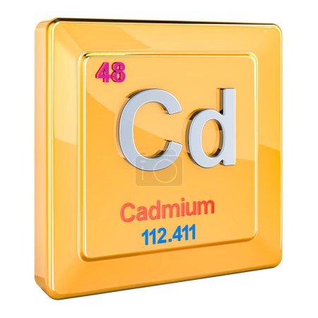 Téléchargez les photos : Cd de cadmium signe d'élément chimique avec le numéro 48 dans le tableau périodique. rendu 3D isolé sur fond blanc - en image libre de droit