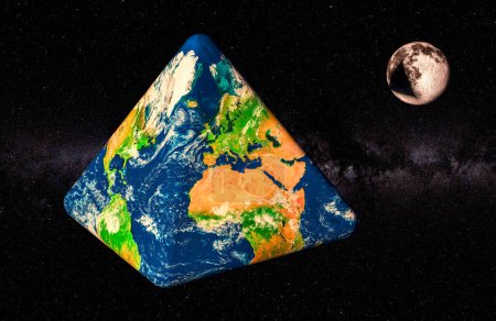 Earth in shape of pyramid as seen from space, 3D rendering