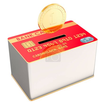 Canette de don avec carte de crédit, rendu 3D isolé sur fond blanc