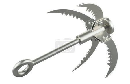Grappling Hook, Foldable grappling hook, 3D rendering isolated on white background