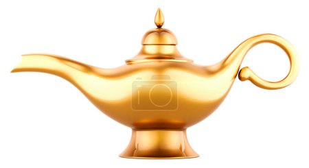 Lampe Aladin Magie. Aladdin Geist Lampenflasche. 3D-Rendering isoliert auf weißem Hintergrund