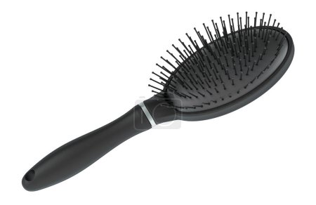 Schwarze Haarbürste mit Drahtborsten und Polsterfuß, 3D-Rendering isoliert auf weißem Hintergrund