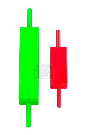 Candelabros rojos y verdes, representación 3D aislada sobre fondo blanco