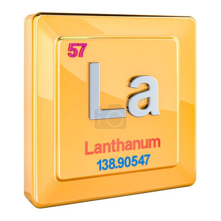 Lanthanum La, chemical element sign with number 57 in periodic table. 3D rendering isolated on white background