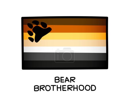 Téléchargez les illustrations : The flag of the bear brotherhood. A colorful logo of one of the LGBT flags. Brown, orange, yellow, white, gray and black brush strokes drawn by hand. Black outline. Sexual identification. - en licence libre de droit