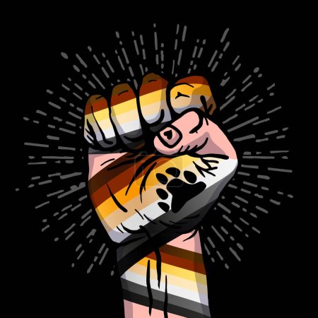 Illustration for A man's hand clenched into a fist. The flag of the bear brotherhood. A colorful logo of one of the LGBT flags. Gay bear. Sexual identification. Vector illustration. - Royalty Free Image