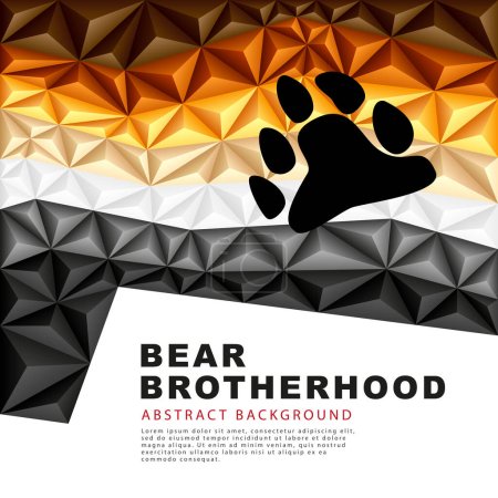 Polygonal flag of the bear brotherhood. Abstract background in the form of colorful brown, orange, yellow, white, gray and black pyramids. Gay bear. Sexual identification. Vector illustration.