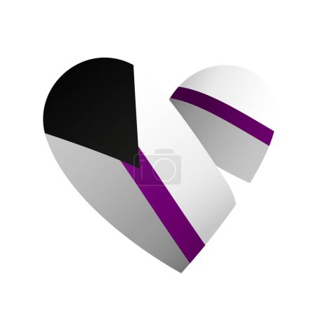 Ilustración de Ribbon in the colors of the flag of demisexual pride in the shape of a heart. Limited sexual attraction. A colorful logo of one of the LGBT flags. Sexual identification. Vector illustration. - Imagen libre de derechos