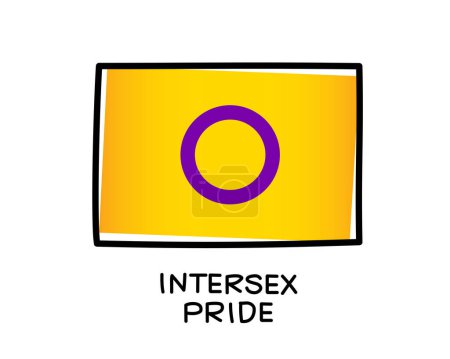Illustration for The flag of intersex pride. A colorful logo of one of the LGBT flags. Yellow and purple brush strokes drawn by hand. Black outline. Sexual identification. - Royalty Free Image