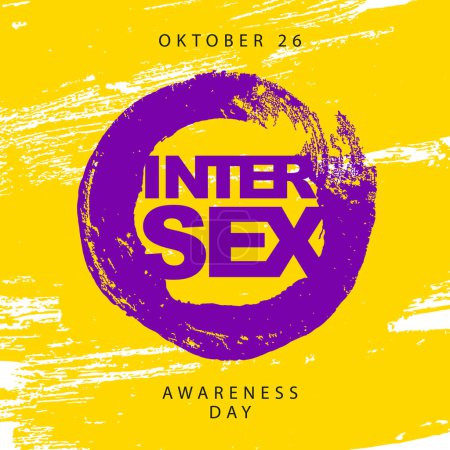 Illustration for The flag of intersex pride. October 26, International Intersex Awareness Day. Yellow and purple brush strokes drawn by hand. Sexual identification. - Royalty Free Image