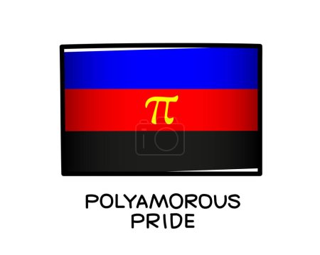 Ilustración de Flag of polyamorous pride. A colorful logo of one of the LGBT flags. Blue, red and black brush strokes drawn by hand. Black outline. Sexual identification. - Imagen libre de derechos