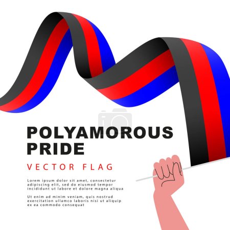 Illustration for The flag of polyamorous pride in the hand of a man. Sexual identification. A colorful logo of one of the LGBT flags. Vector illustration on a white background. - Royalty Free Image