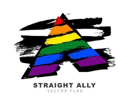 Ilustración de Flag of a straight ally. Gender equality. Colored brush strokes drawn by hand. A colorful logo of one of the LGBT flags. Sexual identification. Vector illustration. - Imagen libre de derechos