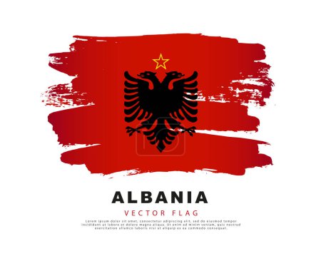 Téléchargez les illustrations : Flag of Albania. Red brush strokes drawn by hand. Vector illustration on a white background. Colorful logo of the Albanian flag. - en licence libre de droit