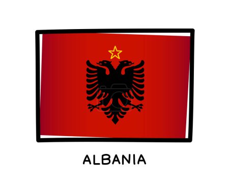Téléchargez les illustrations : Flag of Albania. Colorful logo of the Albanian flag. Red brush strokes drawn by hand. Black outline. Vector illustration on a white background. - en licence libre de droit
