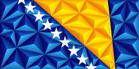 Téléchargez les illustrations : Abstract polygonal background in the form of colorful blue and yellow pyramids. Polygonal flag of Bosnia and Herzegovina. Vector illustration. - en licence libre de droit
