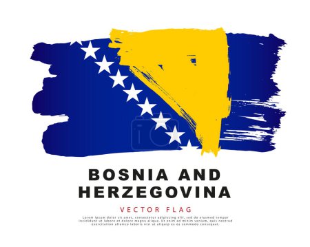 Téléchargez les illustrations : Flag of Bosnia and Herzegovina. Blue and yellow brush strokes, hand drawn. Vector illustration isolated on white background. - en licence libre de droit