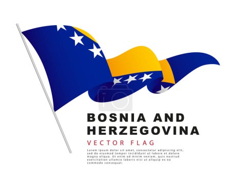 Téléchargez les illustrations : The flag of Bosnia and Herzegovina hangs on a flagpole and flutters in the wind. Vector illustration isolated on white background. - en licence libre de droit