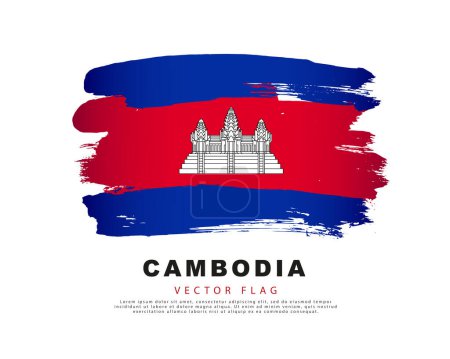 Illustration for Flag of Cambodia. Blue and red brush strokes drawn by hand. Vector illustration on a white background. Colorful logo of the Cambodian flag. - Royalty Free Image