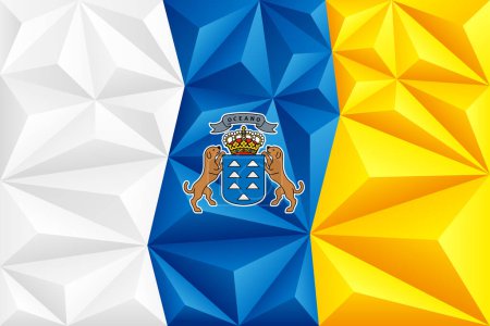 Illustration for Abstract polygonal background in the form of colorful white, blue and yellow stripes of the Canarian flag. Polygonal flag of the Canary Islands. Vector illustration. - Royalty Free Image