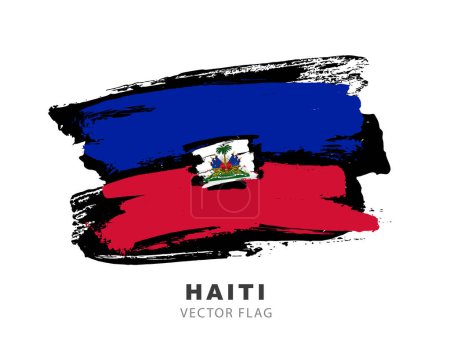 Ilustración de Flag of Haiti. Colored brush strokes drawn by hand. Vector illustration isolated on white background. Colorful Haitian flag logo. - Imagen libre de derechos