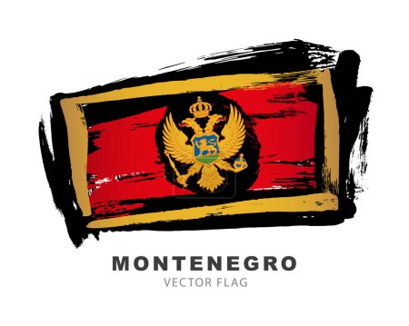 Téléchargez les illustrations : Flag of Montenegro. Colored brush strokes drawn by hand. Vector illustration isolated on white background. Colorful logo of Montenegrin flag. - en licence libre de droit