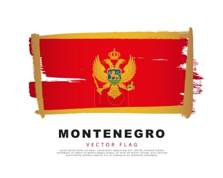 Téléchargez les illustrations : Flag of Montenegro. Red and gold brush strokes, hand drawn. Vector illustration isolated on white background. Colorful logo of Montenegrin flag. - en licence libre de droit