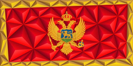 Téléchargez les illustrations : Abstract polygonal background in the form of colorful red and gold pyramids. Polygonal flag of Montenegro. Vector illustration. - en licence libre de droit