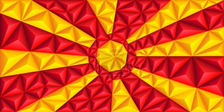 Téléchargez les illustrations : Abstract polygonal background of colorful red and yellow triangles in the form of the Macedonian flag. Polygonal flag of North Macedonia. Vector illustration. - en licence libre de droit