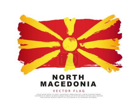 Téléchargez les illustrations : Flag of North Macedonia. Red and yellow brush strokes, hand drawn. Vector illustration isolated on white background. Colorful logo of the Macedonian flag. - en licence libre de droit
