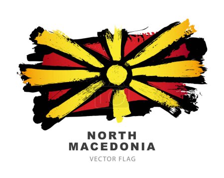 Téléchargez les illustrations : Flag of North Macedonia. Colored brush strokes drawn by hand. Vector illustration isolated on white background. Colorful logo of the Macedonian flag. - en licence libre de droit