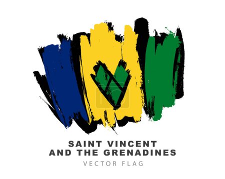 Flag of Saint Vincent and the Grenadines. Colored brush strokes drawn by hand. Vector illustration isolated on white background.