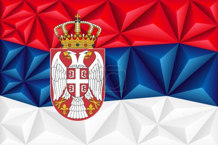 Téléchargez les illustrations : Abstract polygonal background in the form of colorful red, blue and white stripes of the Serbian flag. Polygonal flag of Serbia. Vector illustration. - en licence libre de droit