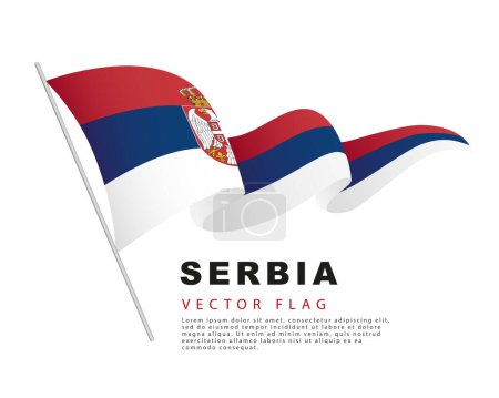 Téléchargez les illustrations : The flag of Serbia hangs on a flagpole and flutters in the wind. Vector illustration isolated on white background. Colorful Serbian flag logo. - en licence libre de droit