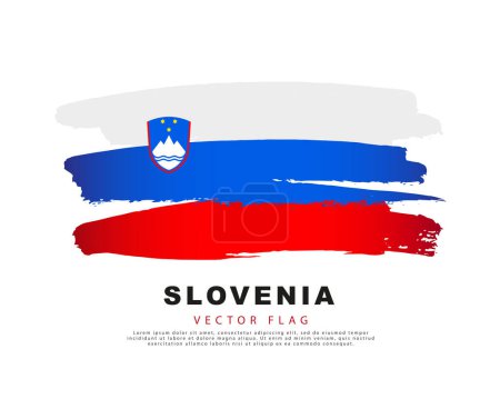 Téléchargez les illustrations : Flag of Slovenia. White, blue and red brush strokes, hand drawn. Vector illustration isolated on white background. Colorful Slovenian flag logo. - en licence libre de droit