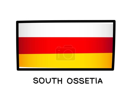 Illustration for Flag of South Ossetia. Colorful logo of the South Ossetian flag. White, red and yellow brush strokes, hand drawn. Black outline. Vector illustration isolated on white background. - Royalty Free Image