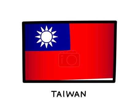 Téléchargez les illustrations : Flag of Taiwan. Colorful Taiwanese flag logo. Blue and red brush strokes, hand drawn. Black outline. Vector illustration isolated on white background. - en licence libre de droit