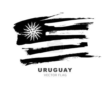Ilustración de Flag of Uruguay. Black brush strokes, hand-drawn. Vector illustration isolated on white background. Colorful Uruguayan flag logo. - Imagen libre de derechos