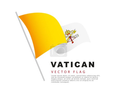 Illustration for The flag of the Vatican hangs on a flagpole and flutters in the wind. Vector illustration isolated on white background. Colorful Vatican flag logo. - Royalty Free Image