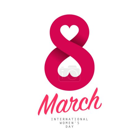 Ilustración de Large scarlet number 8 with two hearts on a white background. A beautiful holiday card by March 8. International Women's Day. Vector illustration. - Imagen libre de derechos