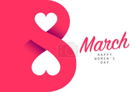 Ilustración de Congratulatory card by March 8. International Women's Day. Large pink number 8 with two hearts on a white background. Vector illustration. - Imagen libre de derechos