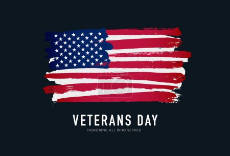 Téléchargez les illustrations : Veterans Day. Honoring all who served. Vietnam Veterans Day in USA. American flag. Vector illustration on a black background. - en licence libre de droit