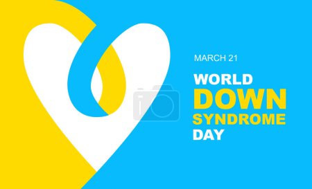 21 March. World Down Syndrome Day. Yellow-blue background with a white heart. Stylish postcard, poster, banner, etc. Vector illustration.